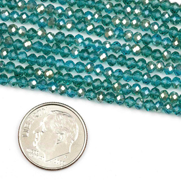 Crystal Beads - 2.5x3mm Faceted Rondelles, Silver Kissed Teal Green, 15 inch strand