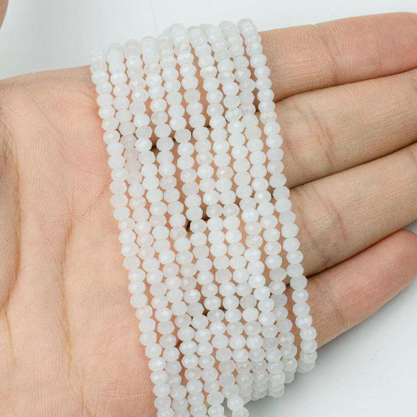 Crystal Beads - 2.5x3mm Faceted Rondelles, Opaque Sugar Moon White, 15 inch strand