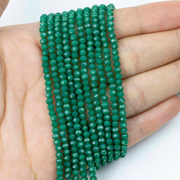 Crystal Beads - 2.5x3mm Faceted Rondelles, Opaque Green Velvet, 15 inch strand