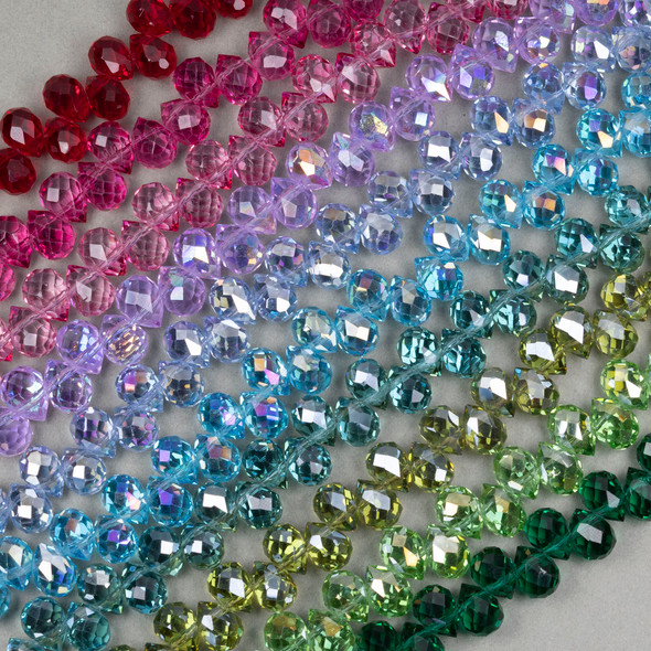 Cherry Tree Beads Crystal Beads - 8x10mm Faceted Top Drilled Rounded Teardrop with an AB finish, 8 inch strand