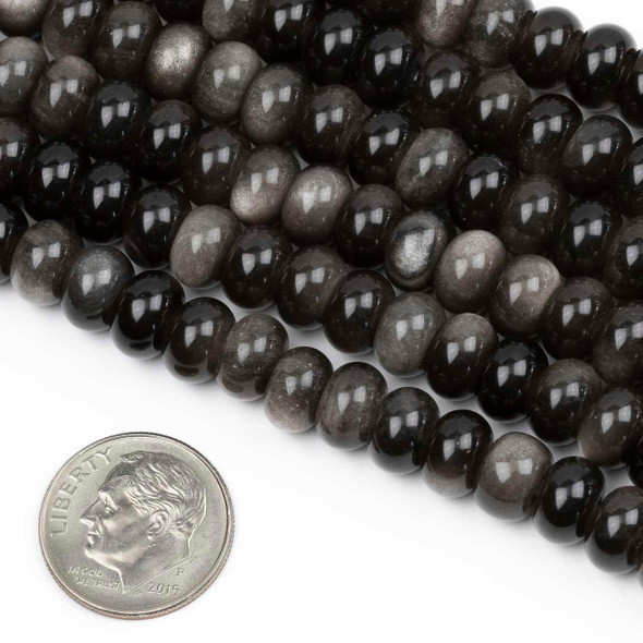Cherry Tree Beads Large Hole Silver Obsidian 5x8mm Rondelle with 2.5mm Drilled Hole - 8 inch strand 