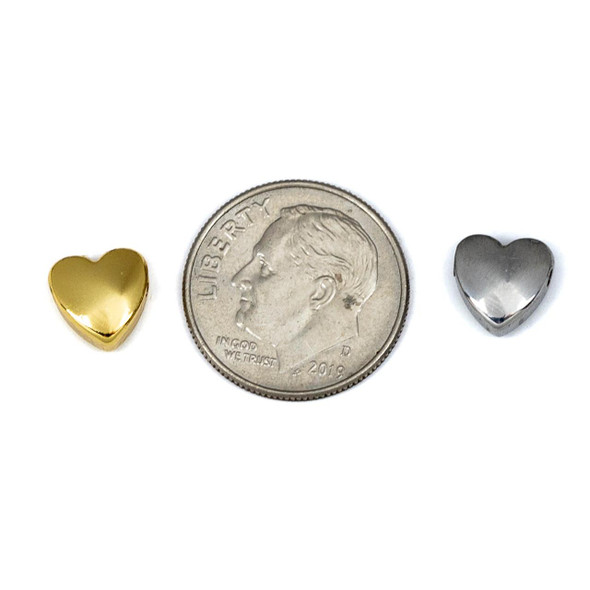 Cherry Tree Beads 304 Stainless Steel 8mm Top Side Drilled Heart Beads, 6 per bag 