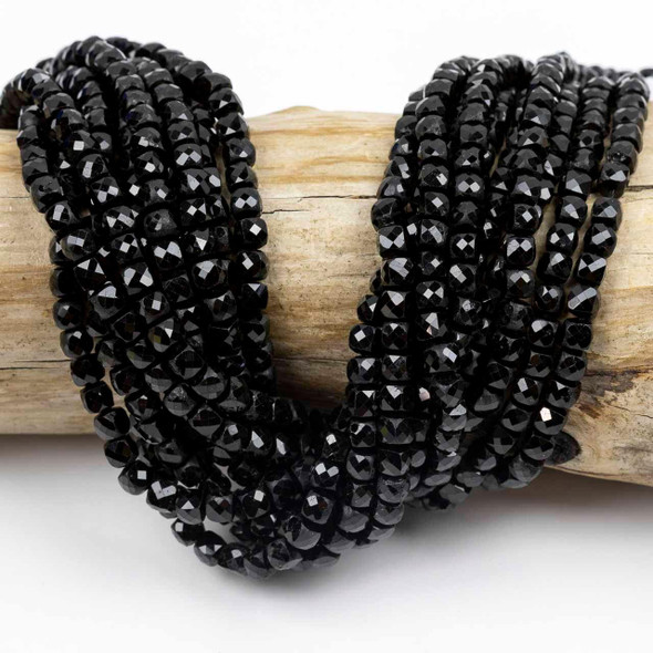 Cherry Tree Beads Black Tourmaline 4mm Faceted Cube Beads - 15 inch strand 