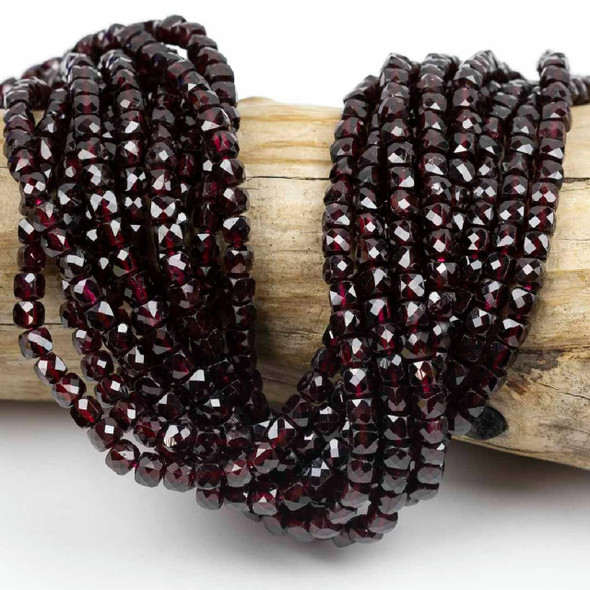Cherry Tree Beads Garnet 4mm Faceted Cube Beads - 15 inch strand 