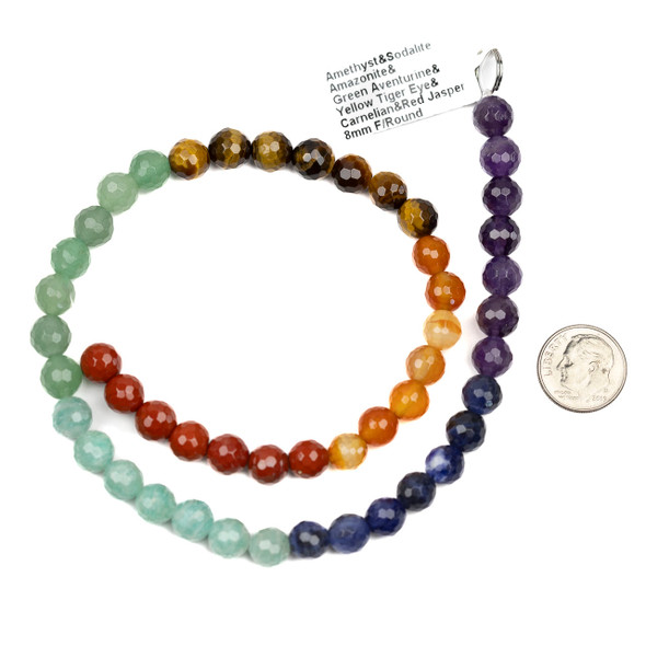 Chakra 8mm Faceted Round Gemstone Artisan Strand - 15 inch strand