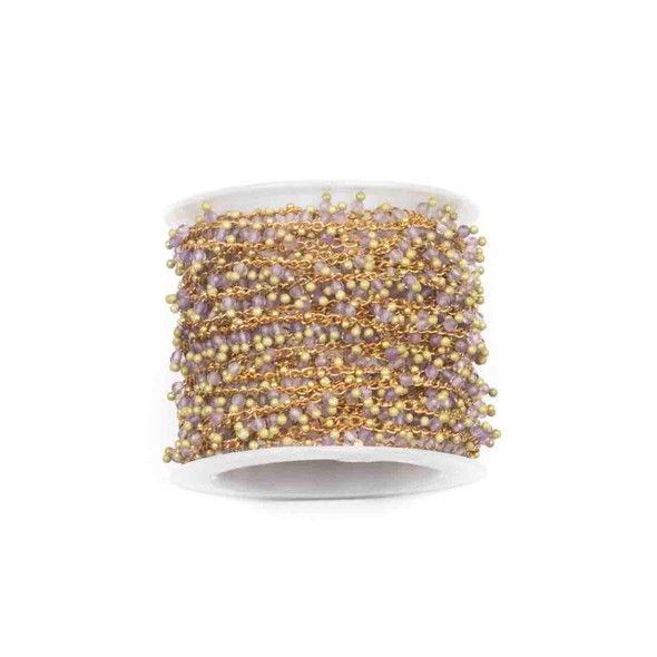 Raw Brass Dangle Chain with Gemstone 2mm Faceted Round Beads - 5 meters