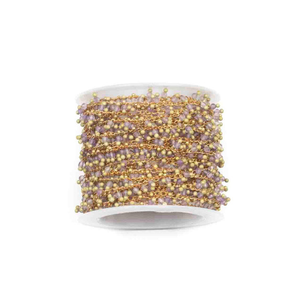 Cherry Tree Beads Raw Brass Dangle Chain with Gemstone 2mm Faceted Round Beads - 1 meter 