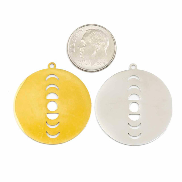 Cherry Tree Beads 304 Stainless Steel 28x30mm Moon Phase Coin Pendants - 2 per bag 