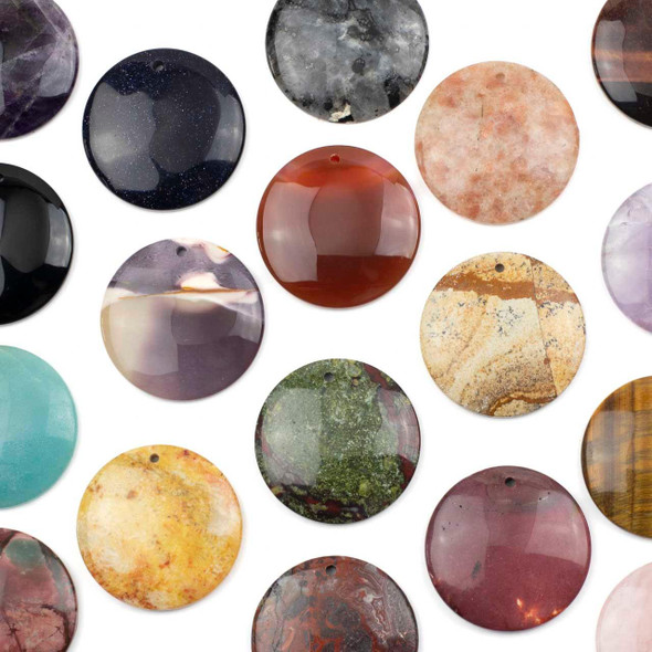 Cherry Tree Beads Gemstone 40mm Top Front to Back Drilled Coin Pendant with a Flat Back - 1 per bag 