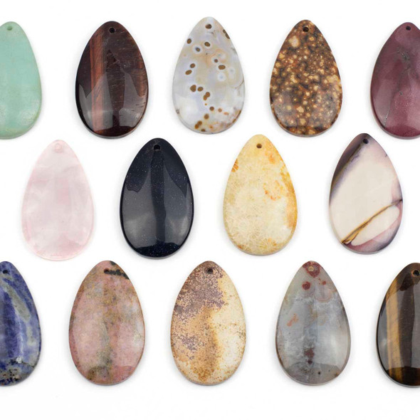 Cherry Tree Beads Gemstone 30x50mm Top Front to Back Drilled Teardrop Pendant with a Flat Back - 1 per bag 