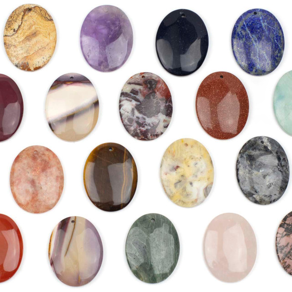 Cherry Tree Beads Gemstone 35x45mm Top Front to Back Drilled Oval Pendant with a Flat Back - 1 per bag 
