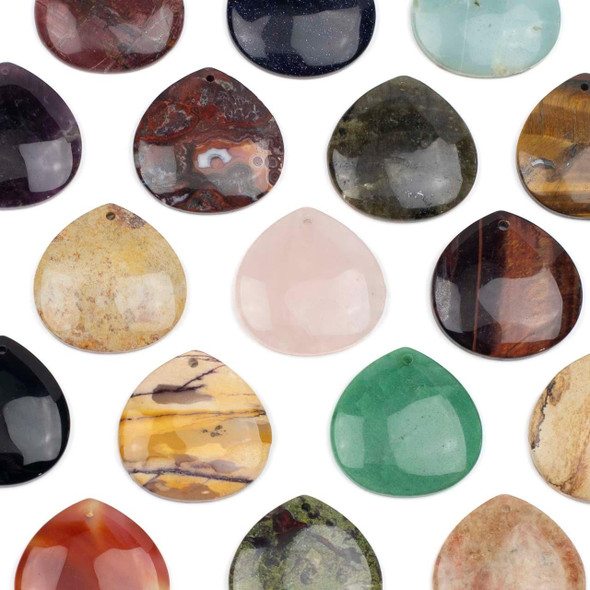 Cherry Tree Beads Gemstone 40mm Top Front to Back Drilled Almond Pendant with a Flat Back - 1 per bag 