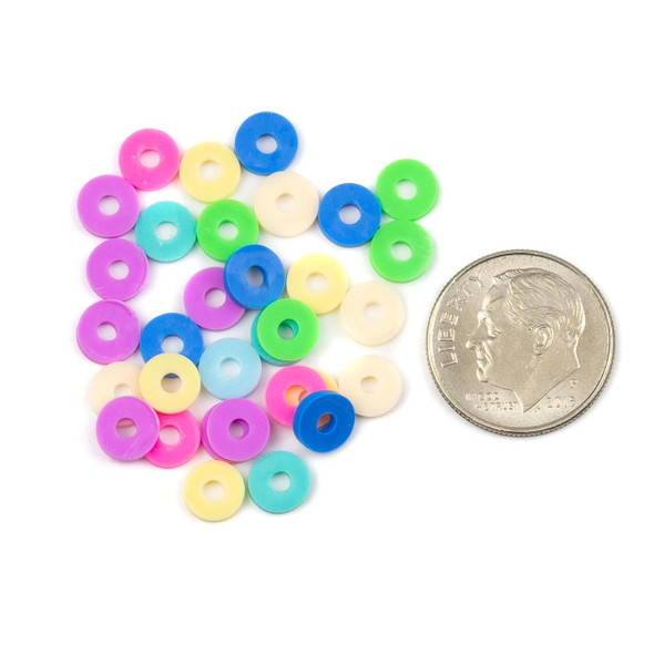 Cherry Tree Beads Polymer Clay 1x6mm Heishi Beads - Unicorn Rainbow Mix #EF60, 16 inch strand 
