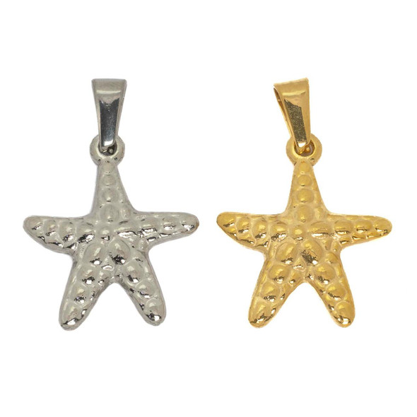 Cherry Tree Beads 304 Stainless Steel 20x23mm Starfish Pendants - 2 per bag 