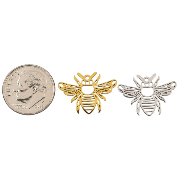 Cherry Tree Beads 304 Stainless Steel 15x20mm Bee Charms - 2 per bag 