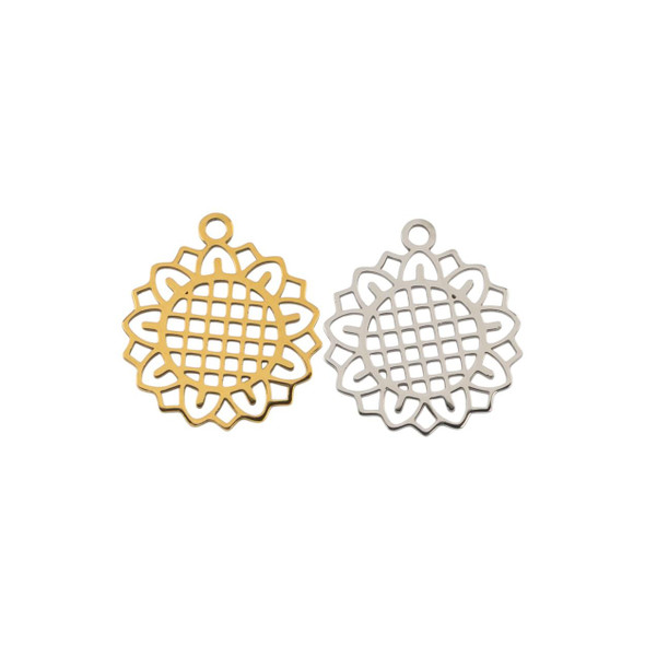 Cherry Tree Beads 304 Stainless Steel 16x18mm Sunflower Charms - 2 per bag 
