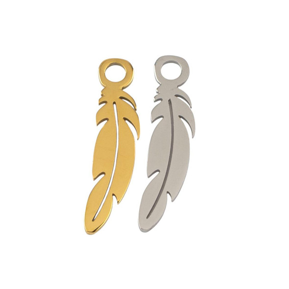 Cherry Tree Beads 304 Stainless Steel 11x21mm Feather Charms - 2 per bag 