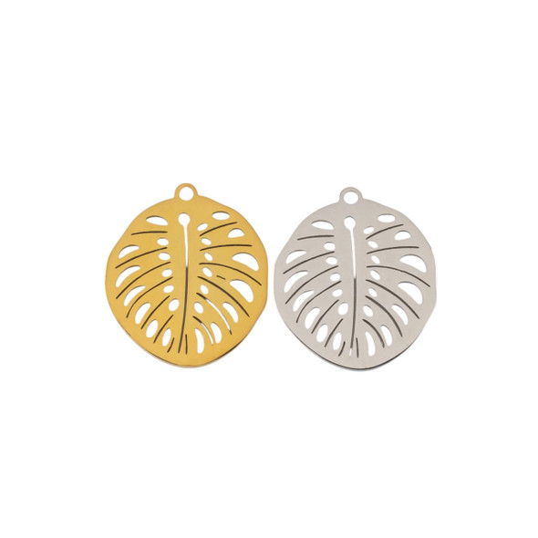 Cherry Tree Beads 304 Stainless Steel 16x19mm Monstera Leaf Charms - 2 per bag 