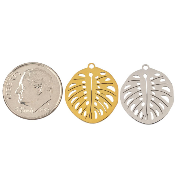 Cherry Tree Beads 304 Stainless Steel 16x19mm Monstera Leaf Charms - 2 per bag 