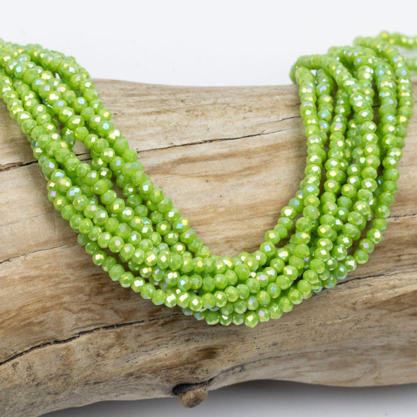 Cherry Tree Beads Crystal Beads - approx. 2x2.5mm Opaque Pear Green Faceted Rondelles with AB finish, 15 inch strand 