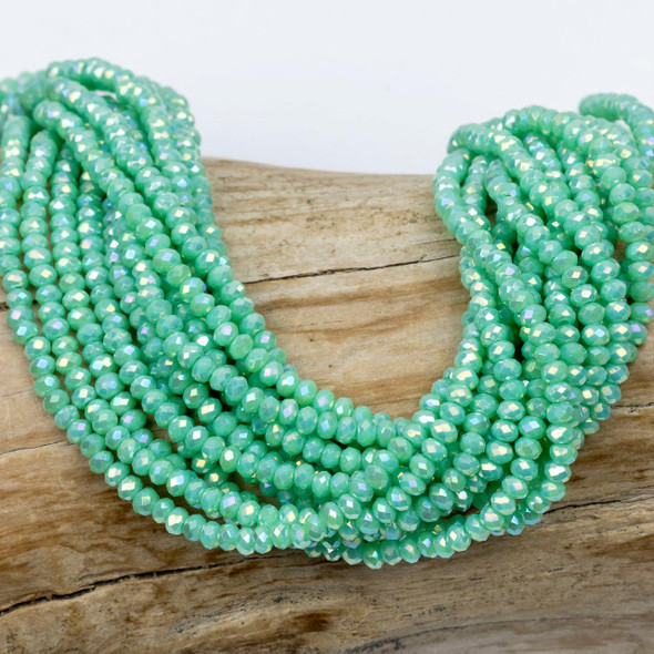 Cherry Tree Beads Crystal Beads - approx. 2x2.5mm Opaque Seafoam Green Faceted Rondelles with AB finish, 15 inch strand 