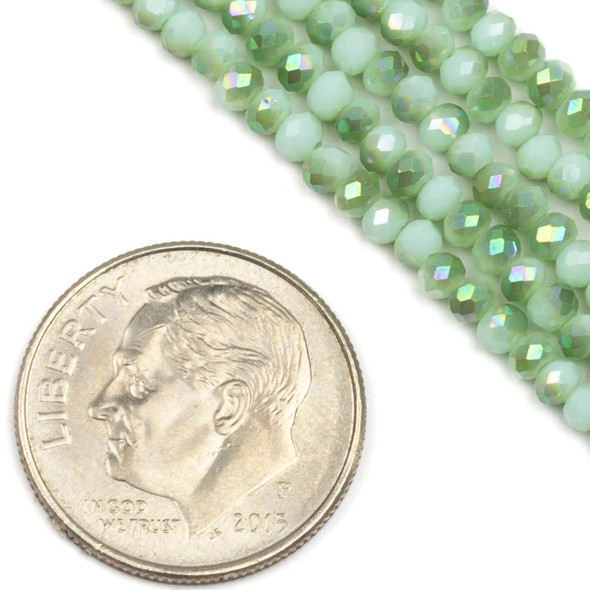 Cherry Tree Beads Crystal Beads - approx. 2x2.5mm Opaque Light Seafoam Green Faceted Rondelles with a Green Rainbow finish, 15 inch strand 