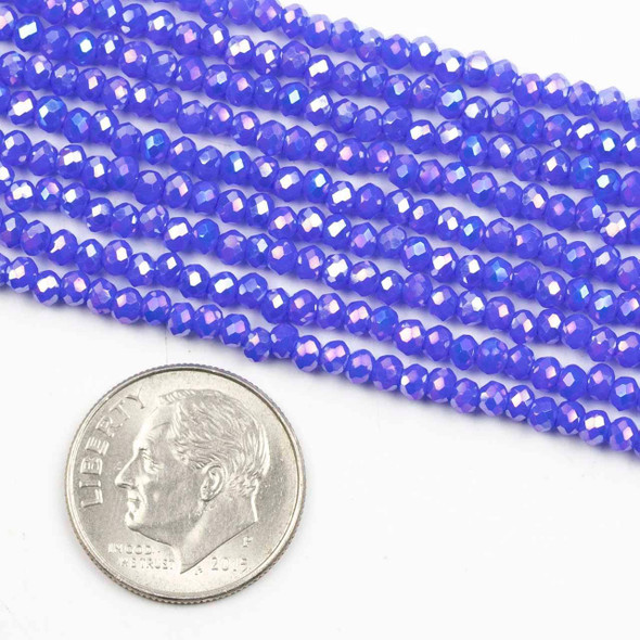 Cherry Tree Beads Crystal Beads - approx. 2x2.5mm Opaque Persian Blue Faceted Rondelles with AB finish, 15 inch strand 