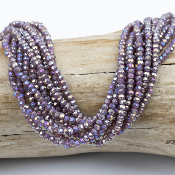 Cherry Tree Beads Crystal Beads - approx. 2x2.5mm Opaque Medium Lilac Purple Faceted Rondelles with Rainbow AB finish, 15 inch strand 