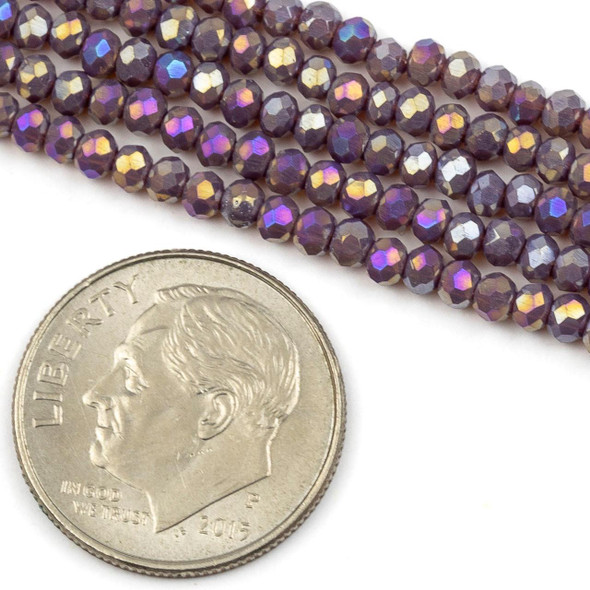 Cherry Tree Beads Crystal Beads - approx. 2x2.5mm Opaque Medium Lilac Purple Faceted Rondelles with Rainbow AB finish, 15 inch strand 