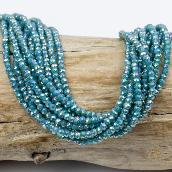 Cherry Tree Beads Crystal Beads - approx. 2x2.5mm Opaque Peacock Blue Faceted Rondelles with AB finish, 15 inch strand 