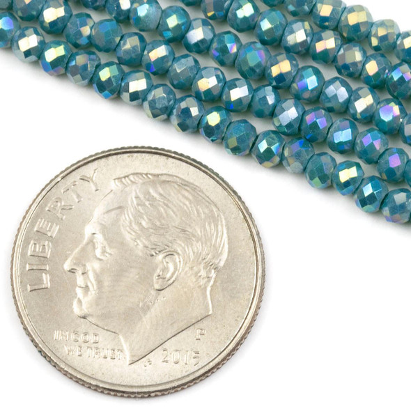 Cherry Tree Beads Crystal Beads - approx. 2x2.5mm Opaque Peacock Blue Faceted Rondelles with AB finish, 15 inch strand 