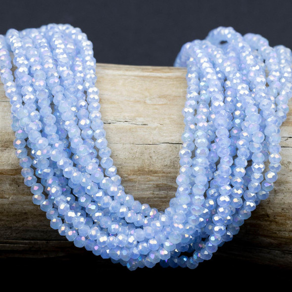 Cherry Tree Beads Crystal Beads - approx. 2x2.5mm Opaque Iceberg Blue Faceted Rondelles with AB finish, 15 inch strand 