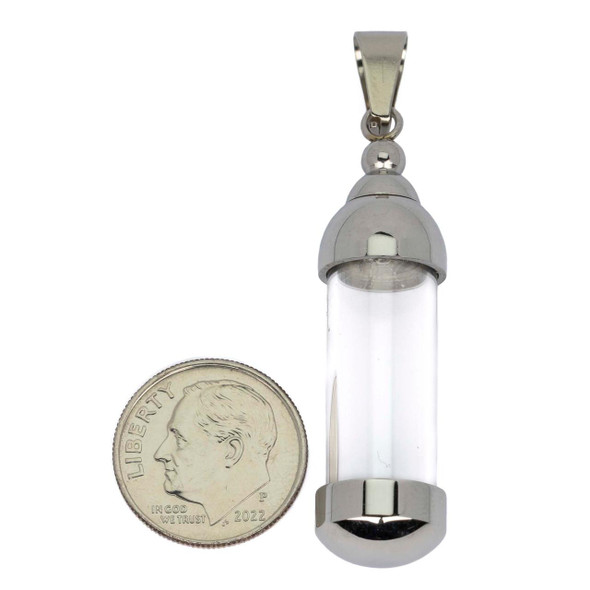 Cherry Tree Beads 304 Stainless Steel 10x44mm Clear Vial Pendant - 1 per bag 