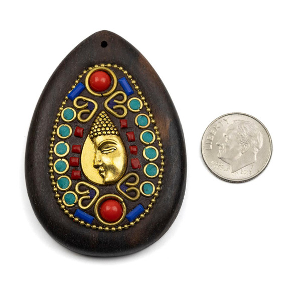 Cherry Tree Beads Tibetan Brass 39x56mm Shakyamuni Buddha Head Front to Back Top Drilled Pendant - 1 per bag 