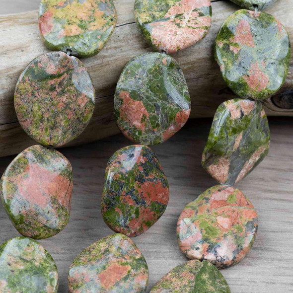Cherry Tree Beads Special Gems - Unakite 25x30mm Wavy Oval Beads - 16 inch strand 