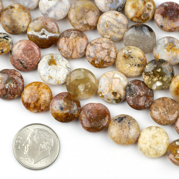 Cherry Tree Beads Special Gems - Cherry Blossom Granite 12mm Coin Beads - 16 inch strand 