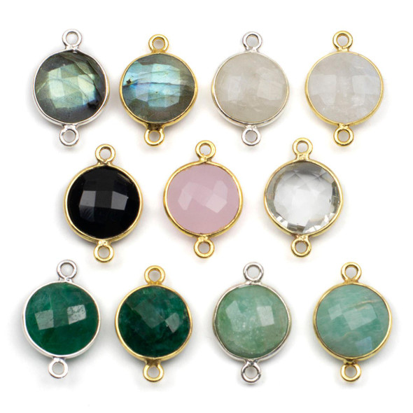 Cherry Tree Beads Gemstone 13x20mm Faceted Coin Link with Bezel - 1 per bag 