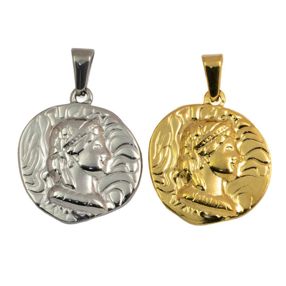 Cherry Tree Beads 304 Stainless Steel 21.7x24mm Ancient Coin Pendant with Bail - 2 per bag 