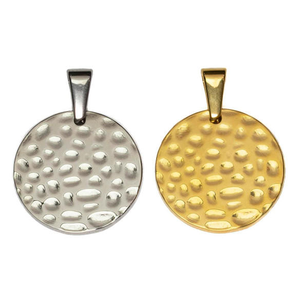Cherry Tree Beads 304 Stainless Steel 20mm Hammered Coin Pendant with Bail - 2 per bag 