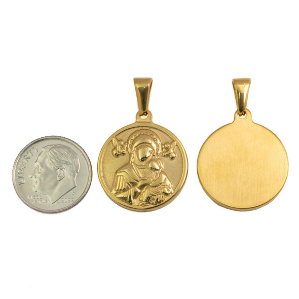 Cherry Tree Beads 304 Stainless Steel 20mm Mary and Jesus Coin Pendant with Bail - 2 per bag 