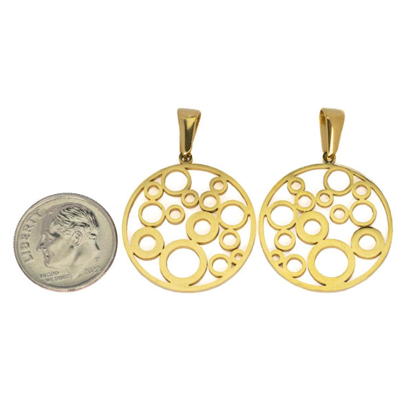 Cherry Tree Beads 304 Stainless Steel 23mm Concentric Circle Coin Pendant with Bail - 2 per bag 