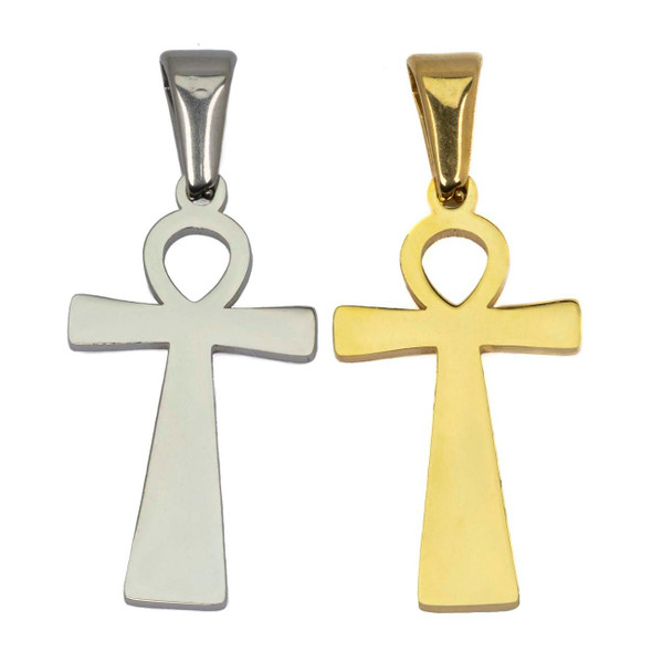 Cherry Tree Beads 304 Stainless Steel 14x25mm Ankh Pendant with Bail - 2 per bag 