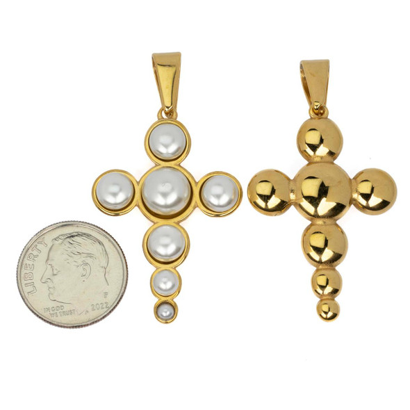 Cherry Tree Beads 304 Stainless Steel 24x35.7mm Pearl Cross Pendant with Bail - 2 per bag 