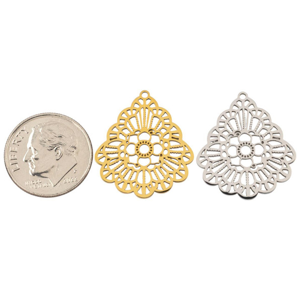 Cherry Tree Beads 304 Stainless Steel 20x23mm Flower Filigree Teardrop Pendant - 2 per bag 