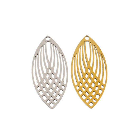 Cherry Tree Beads 304 Stainless Steel 11x24mm Marquise Pendant with Lattice Pattern - 2 per bag 