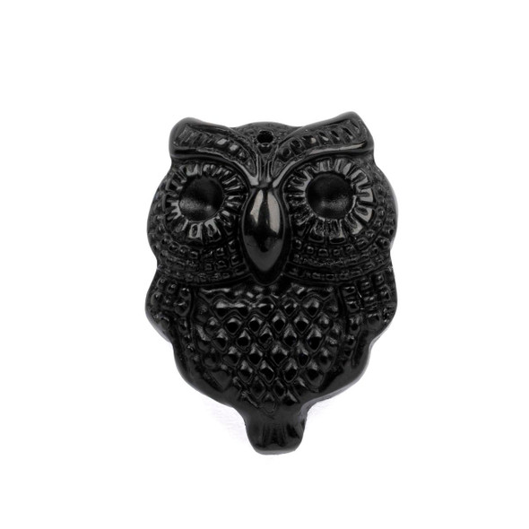 Cherry Tree Beads Black Obsidian 26x36mm Front To Back Top Drilled Owl Pendant - 1 per bag 
