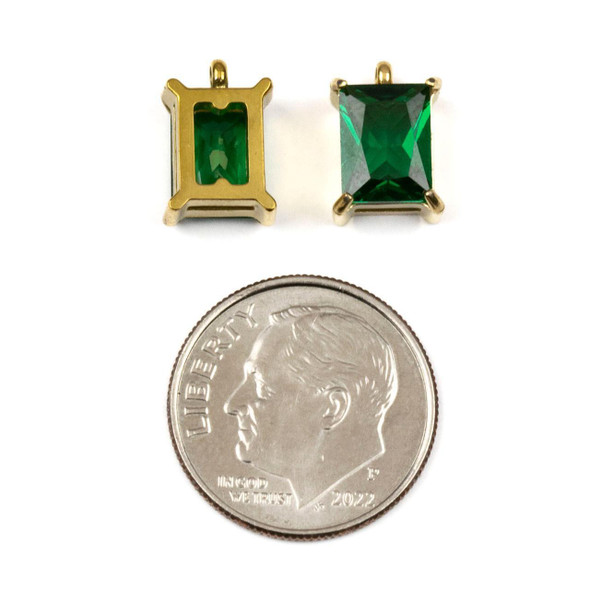 Cherry Tree Beads 304 Stainless Steel 8x12mm Faceted Table Cut Rectangle Cubic Zirconia Drop Charm - 2 per bag 