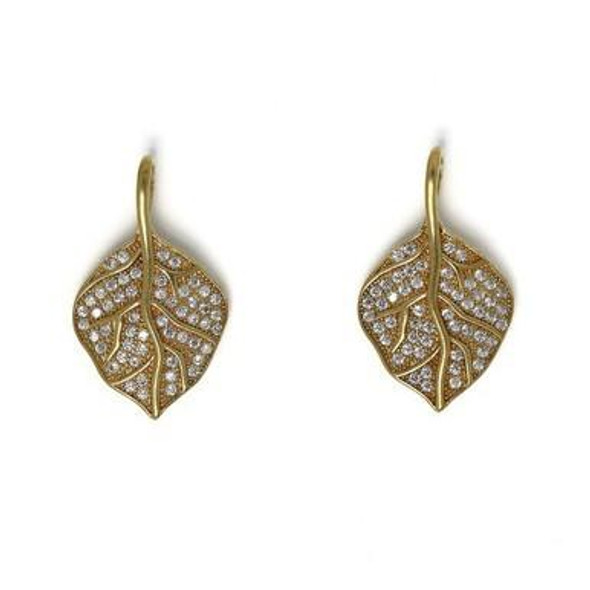 Cherry Tree Beads Brass 13x22.5mm Leaf Pendants with Clear Cubic Zirconia Crystals - 2 per bag  Cherry Tree Beads Brass 13x22.5mm Leaf Pendants with Clear Cubic Zirconia Crystals - 2 per bag