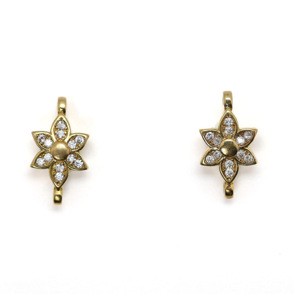 Cherry Tree Beads Brass 8x15mm Flower Links with Clear Cubic Zirconia Crystals - 2 per bag 