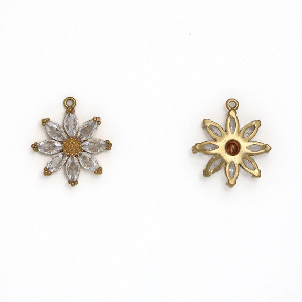 Cherry Tree Beads Brass 13x15.5mm Daisy Charms with Clear Cubic Zirconia Crystals - 2 per bag 